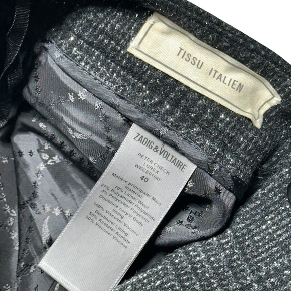 Zadig & Voltaire Black Peter Check Metallic Straight Leg Trousers EU 40 - Picture 5 of 9